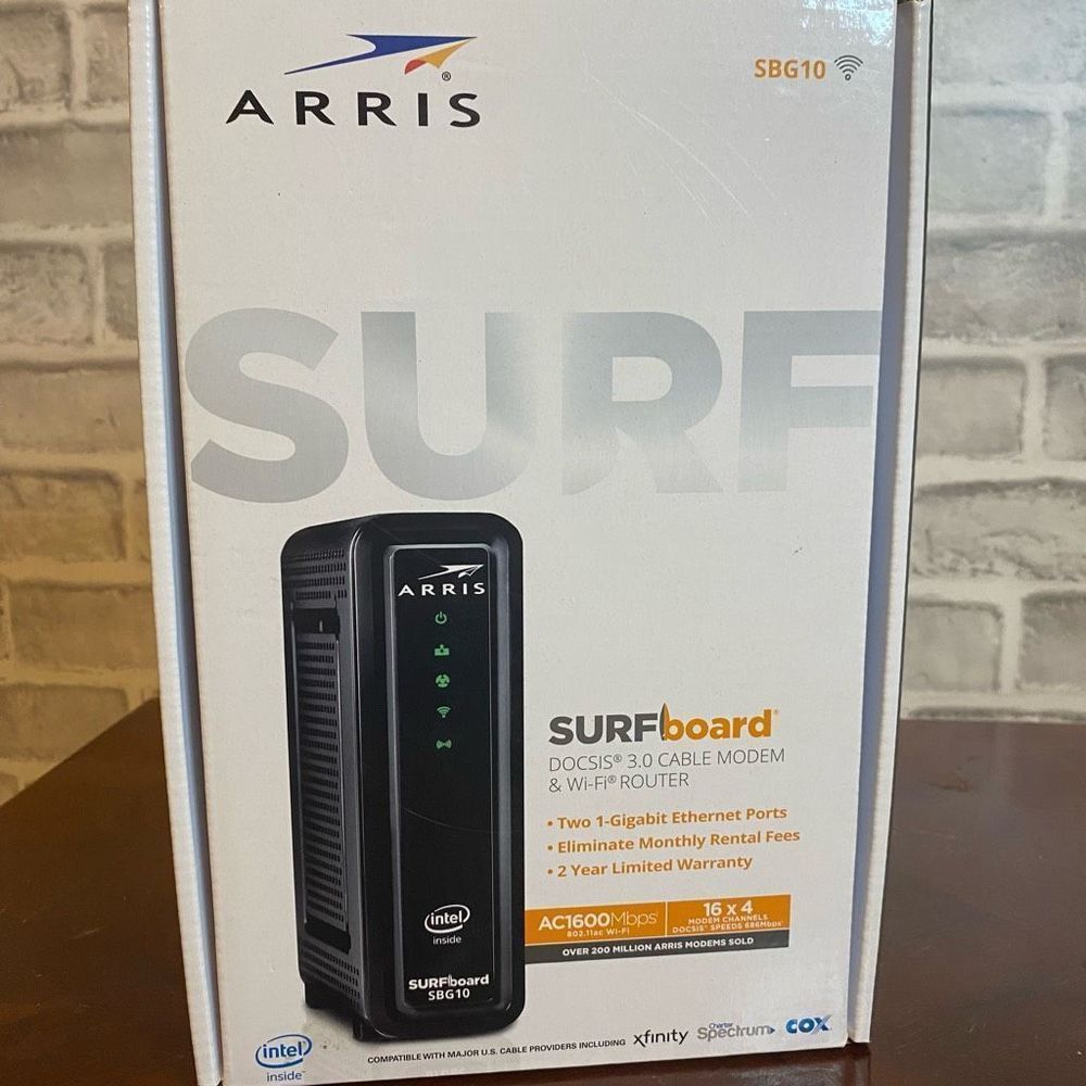 Arris Surfboard SBG10 DOCSIS 3.0 Cable Modem and WiFi Router AC1600Mbps Black